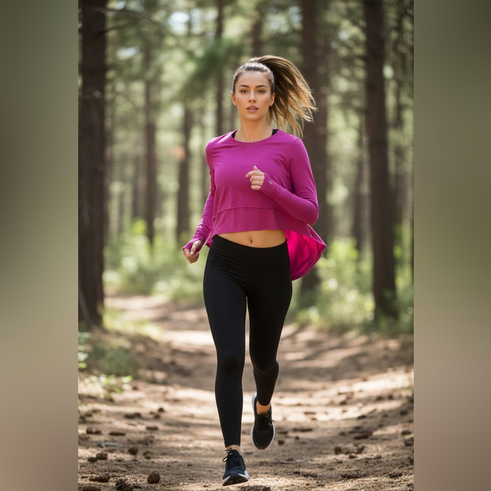 FP Movement by Free People Magenta Long Sleeve Crop Top